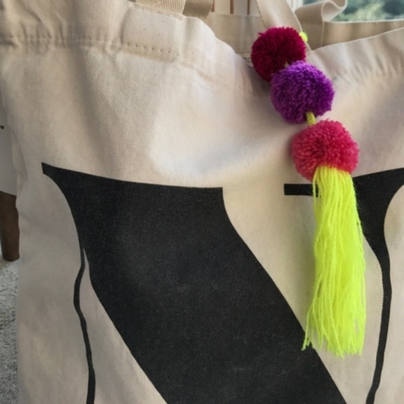 Initial N Canvas Tote with Tassel Pom Pom Costume - Picture 3 of 7
